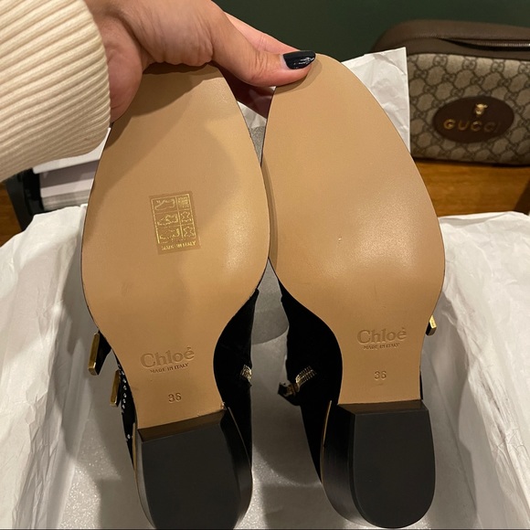New Chloe Susanna Velvet Boots 36 Black Gold $1410 - Picture 10 of 10